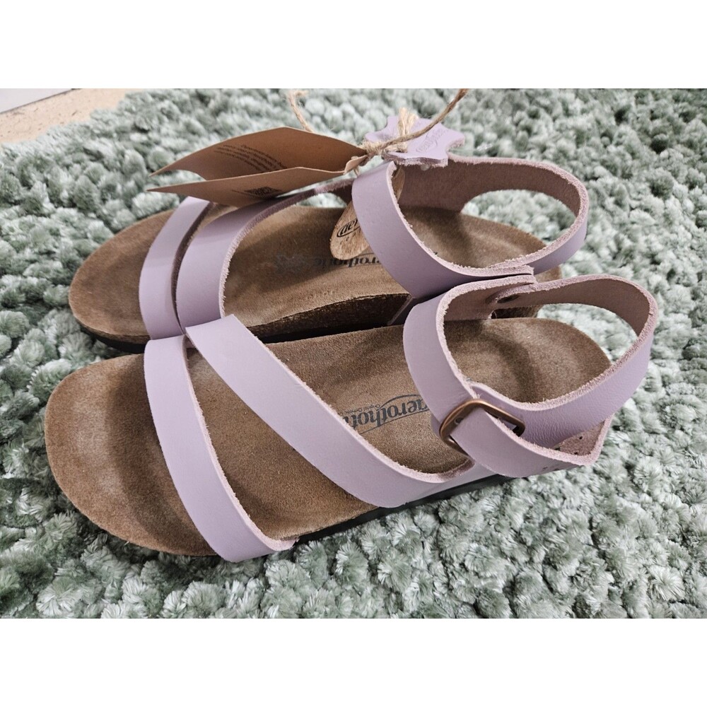 Aerothotic Women’s Purple Leather Strappy Flat Sandals Buckle EU 37 US 7
